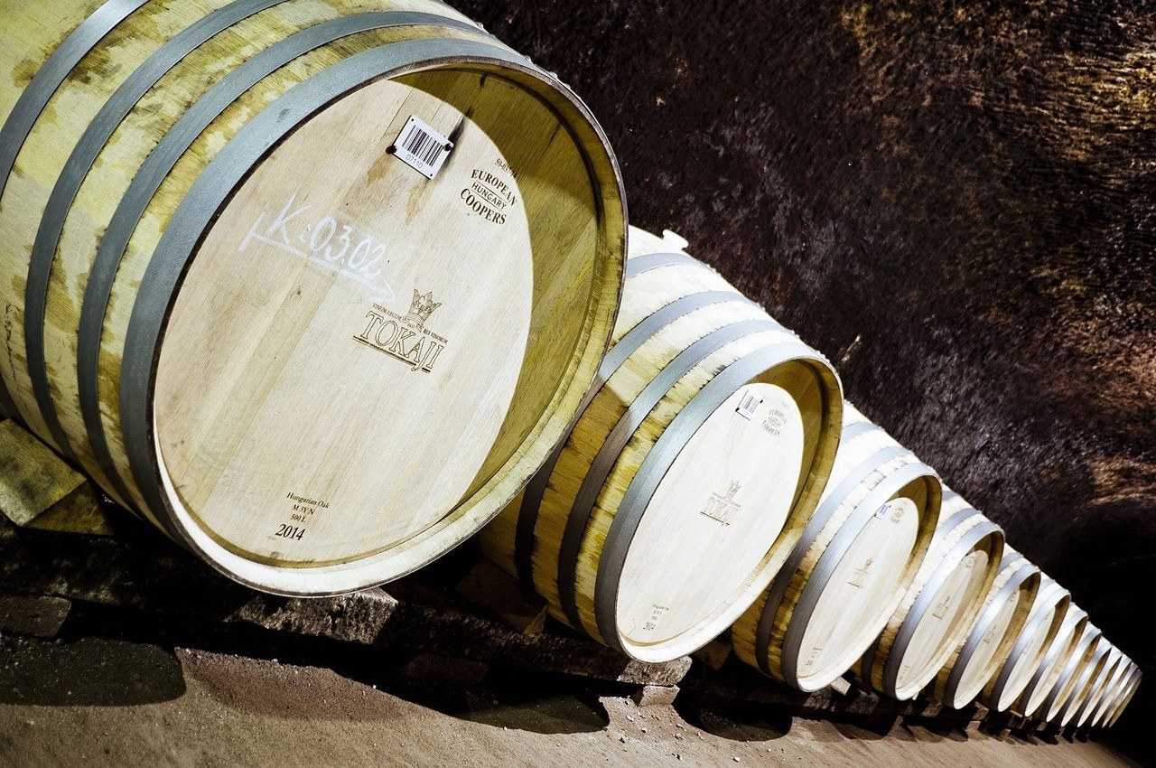Tokaji aszú barrels in a cellar